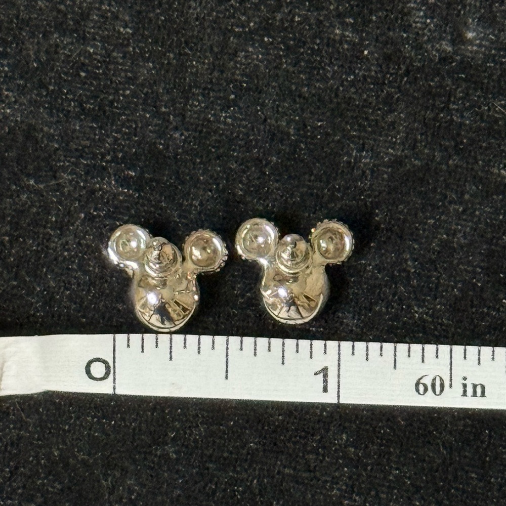 Disney Minnie Mickey Mouse Earrings Rivoli Blue Topaz, & AB Crystal Studs - Picture 4 of 5